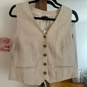Banana Republic Factory suit vest Linen Cotton Herringbone sz 12 adjustable back